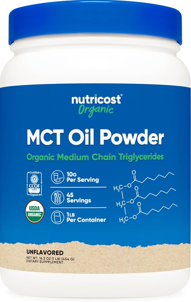 Nutricost Organic MCT Oil Powder 1 LB - Certified USDA Organic, Great for Keto, Ketosis and Ketogenic Diets - Μηδέν Καθαρά Καρβίδια (Medium Chain Trigreeperide)