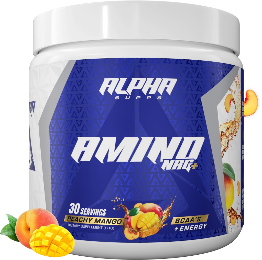 Alpha Supps Amino NRG+ BCAA Amino Energy Recovery Powder - Hydration Blend with Electrolytes - Focus Blend for Optimal Performance Support in Men & Women (30 Servings, Peachy Mango)