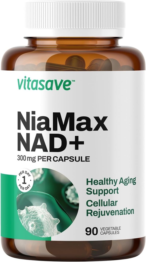 Vitasave NiaMax NAD+ συμπλήρωμα – 300mg Niacinamide Riboside ανά κάψουλα – Υψηλής ισχύος NAD+ Precursor για την ενέργεια, την υγιή γήρανση & τη μεταβολική λειτουργία – Vegan, μη ΓΤΟ, χωρίς γλουτένη (90 κάψουλες)