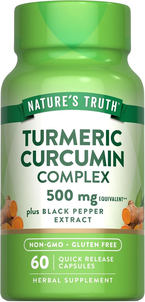 Nature's Truth Turmeric Curcumin with Black Pepper Extract | 500mg | 60 Capsules | Non-GMO and Gluten Free Complex Supplement