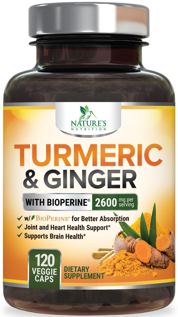 Turmeric Curcumin Supplement - 2000mg Organic Turmeric Per Serving - 95% Curcuminoids, Ginger & BioPerine Black Pepper for Best Absorption - Natural Vegan Joint Support, Bottled in USA - 120 Capsules
