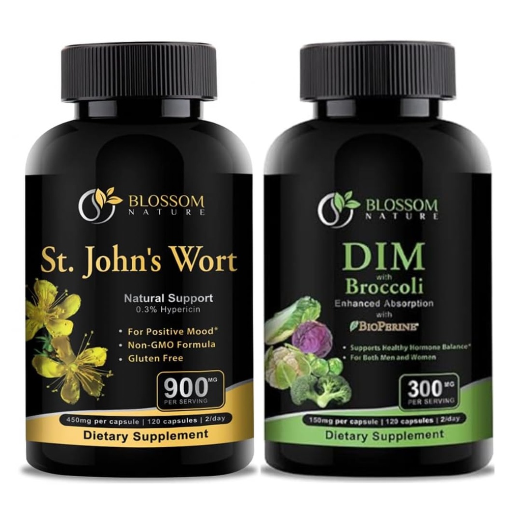St Johns Wort 900mg-Mood Συμπληρώματα Υποστήριξης-Calm. Συμπλήρωμα DIM 300mg με Broccoli 200mg BioPerine 10mg-Hormone και οιστρογόνων ισορροπία για γυναίκες & άνδρες.120 κάψουλες λαχανικών (2 ΜΗΝΕΣ ΔΙΑΘΕΣΗ)