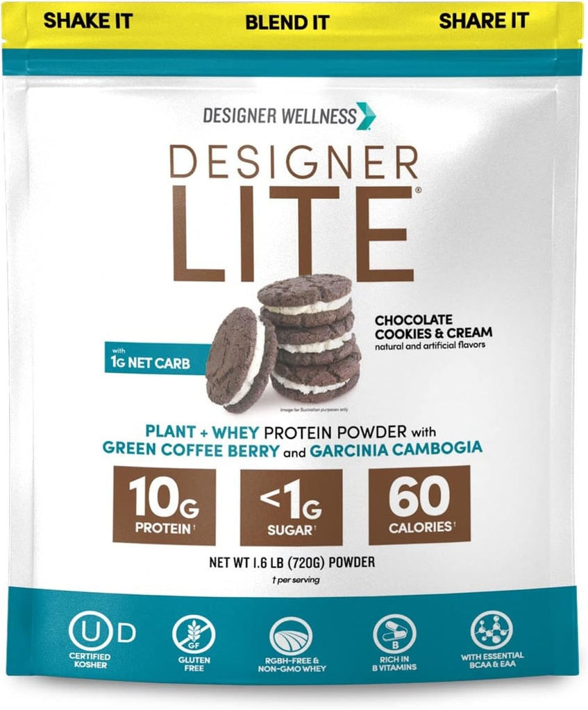 Σχεδιαστής Wellness, Σχεδιαστής Lite, χαμηλής θερμίδων φυσική πρωτεΐνη, προβιοτικές ίνες, βασικές βιταμίνες & ορυκτά, σοκολάτα cookies & κρέμα, 25.6 ουγγιά
