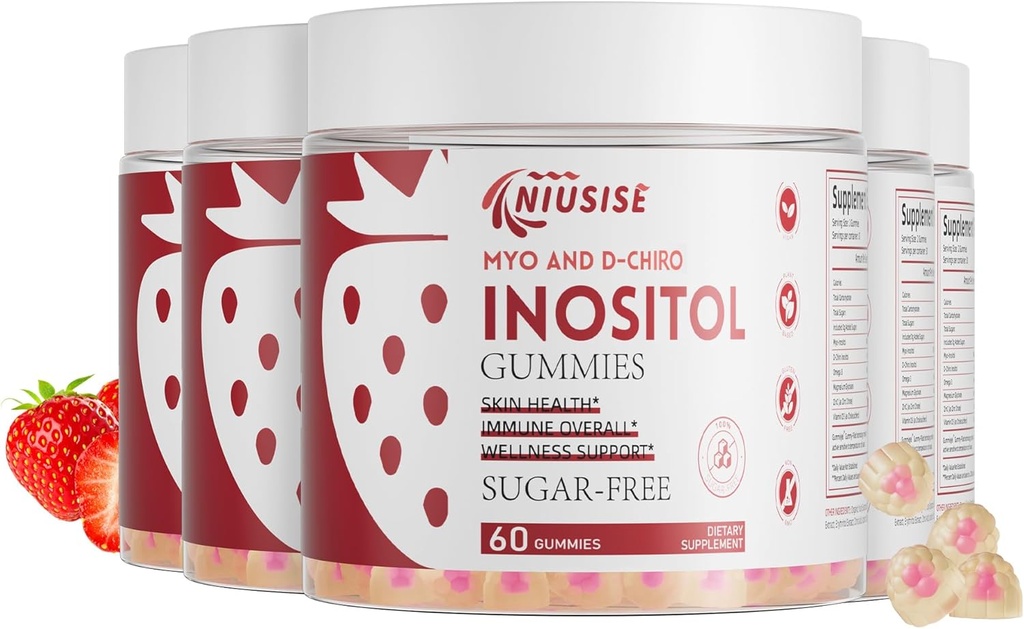 Ινοσιτόλη Gummies, Ινοσιτόλη συμπλήρωμα με Myo-Ινοσιτόλη & D-Χίρο Ινοσιτόλη + Βιταμίνη D3, Ιδανική αναλογία 40:1, με Μαγνήσιο Γλυκινικό 400mg, Υποστηρίζει κανονικό κύκλο για τις γυναίκες, Vegan, 5 Συσκευασία