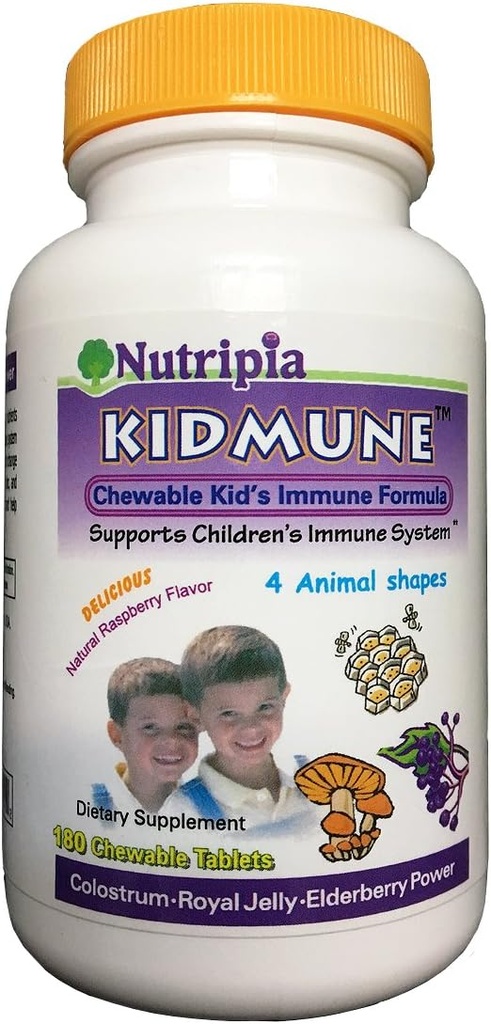 Kidmune Kids Immune Booster - 180 Chewable Mini Tabs με Elderberry, Colostrum, Propolis, Beta Glucan, Astragalus, Vitamin C, D, Zinc - Fun 4 μορφές ζώων!