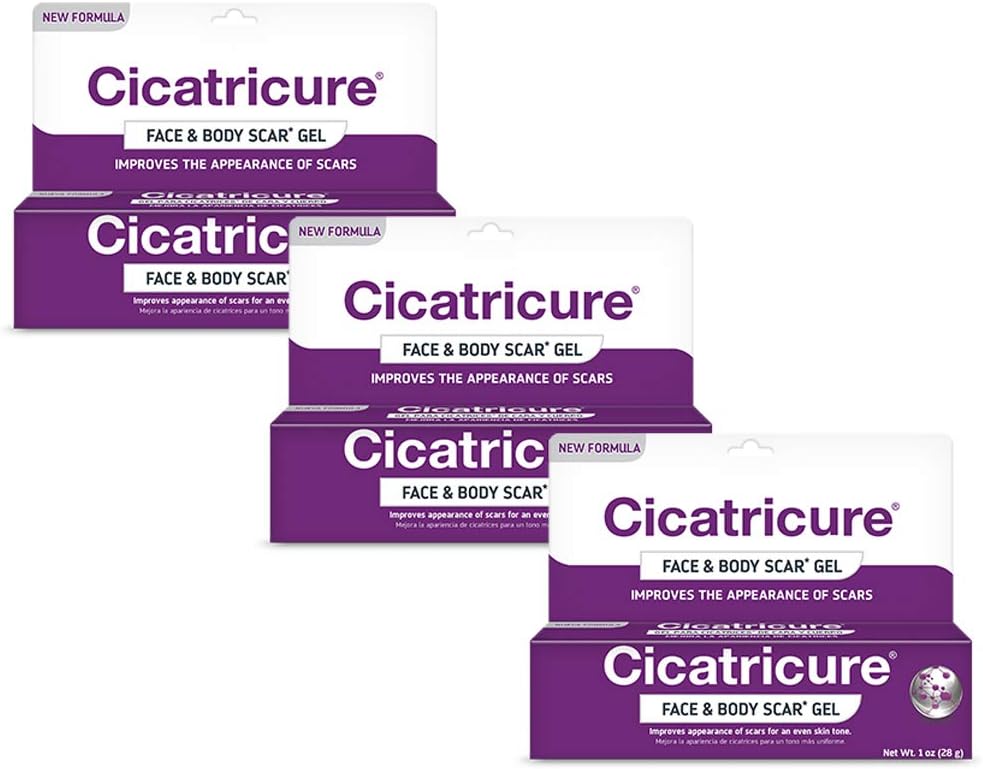 Cicatricure Πρόσωπο & Σώμα Advanced Scar Gel, Scar Gel για Παλιά & Νέα Ουλές, Fades Stretch Σημάδια Μακριά, Χειρουργικά Ουλές, Τραύματα, Εγκαύματα, για Ενήλικες & Παιδιά, 1 oz (28g), 3 Pack