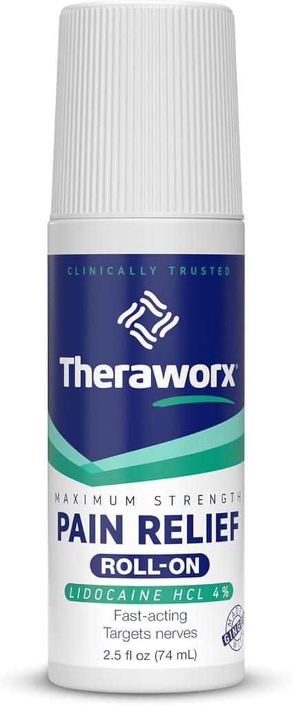 Theraworx Μέγιστη δύναμη ανακούφιση του πόνου Roll-On με Λιδοκαΐνη, γρήγορη δράση - 2,5 Oz - 1 κόμης