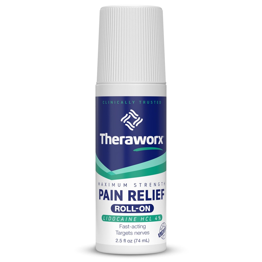 Theraworx Μέγιστη δύναμη ανακούφιση του πόνου Roll-On με Λιδοκαΐνη, γρήγορη δράση - 2,5 Oz - 1 κόμης