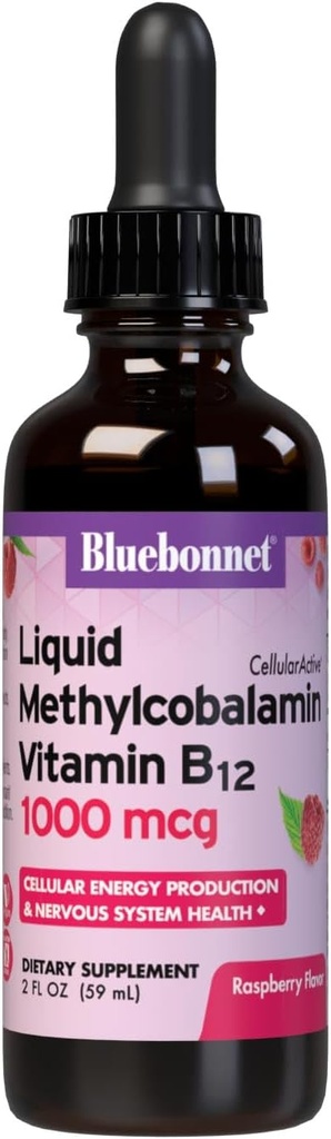 Bluebonnet Nutrition Liquid Cellular Active Methycobalamin Vitamin B12, 1000 mcg, For Cellular Energy Production and Nervous System Health, Soy-Free, Gluten-Free, Dairy-Free, Vegan, 2OZ, 59 Serving