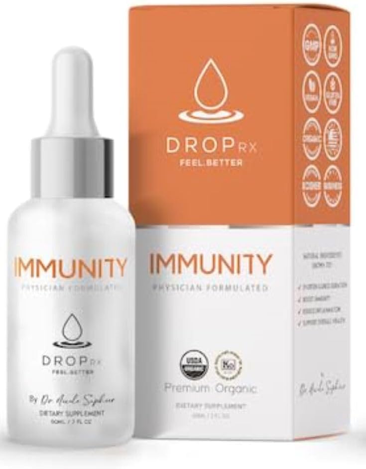 DropRx Ανοσία από την Δρ Nicole Saphier – Elderberry, Echinacea & Garlic Συμπληρώματα για την υποστήριξη ανοσοποιητικού συστήματος, οργανικά, μη-GMO, Vegan, χωρίς γλουτένη, Kosher, Made in USA (2 Fl Oz)