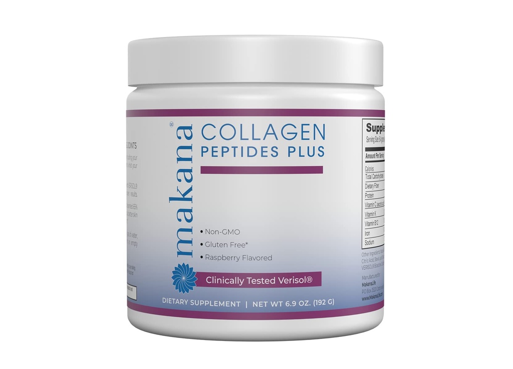 Makana Collagen Peptides Plus – με Verisol®, Βιταμίνη C, Υαλουρονικό Οξύ & Αμινοξέα – Υποστηρίζει τα μαλλιά, το δέρμα, τα νύχια, & αρθρώσεις, 30 σερβιέτες – άρωμα σμέουρων