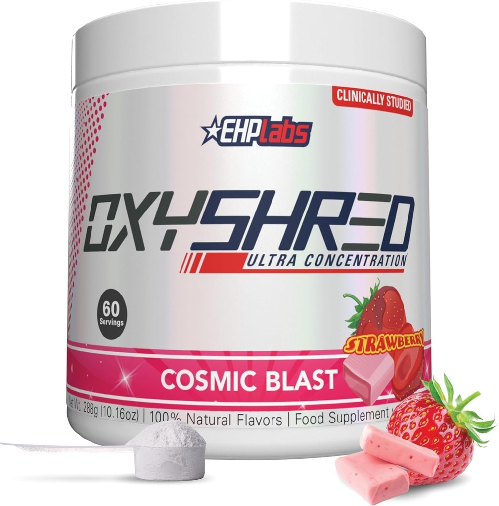 EHP Labs OxyShred Pre Workout Powder - Preworkout Powder with L Glutamine & Acetyl L Carnitine, Energy Boost Drink - Cosmic Blast, 60 Servings
