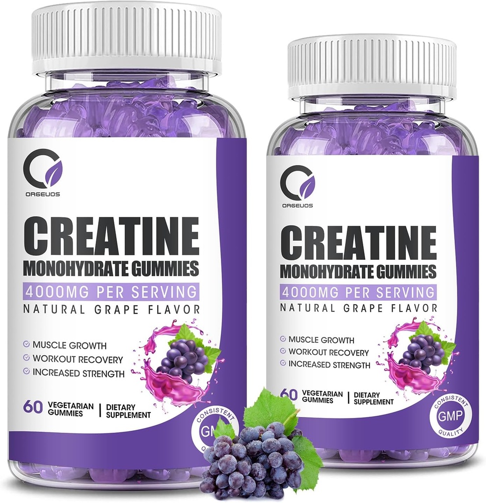 Creatine Monohydrate Gummies μυϊκή δύναμη για άνδρες & γυναίκες, Energy Boost Pre Work Supplement - Grape Flavor