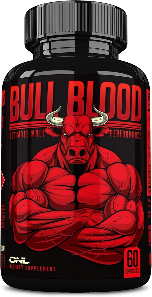 Bull Blood Testosterone Booster for Men - Testosterone Supplement for Stamina & Endurance - Maca Root, Horny Goat Weed, Tribulus Terrestris Extract & Tongkat Ali - Male Enhanceing Supplement - 60 Ct