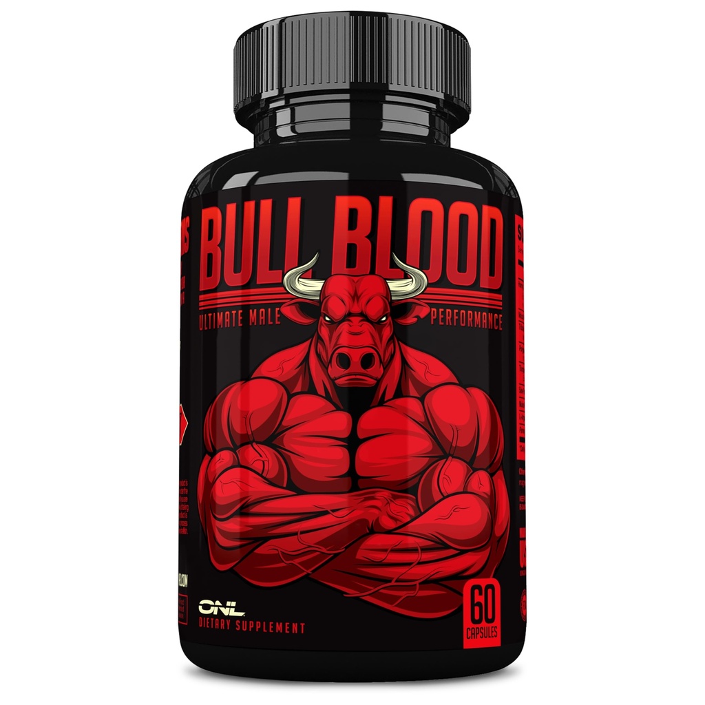 Bull Blood Testosterone Booster for Men - Testosterone Supplement for Stamina & Endurance - Maca Root, Horny Goat Weed, Tribulus Terrestris Extract & Tongkat Ali - Male Enhanceing Supplement - 60 Ct