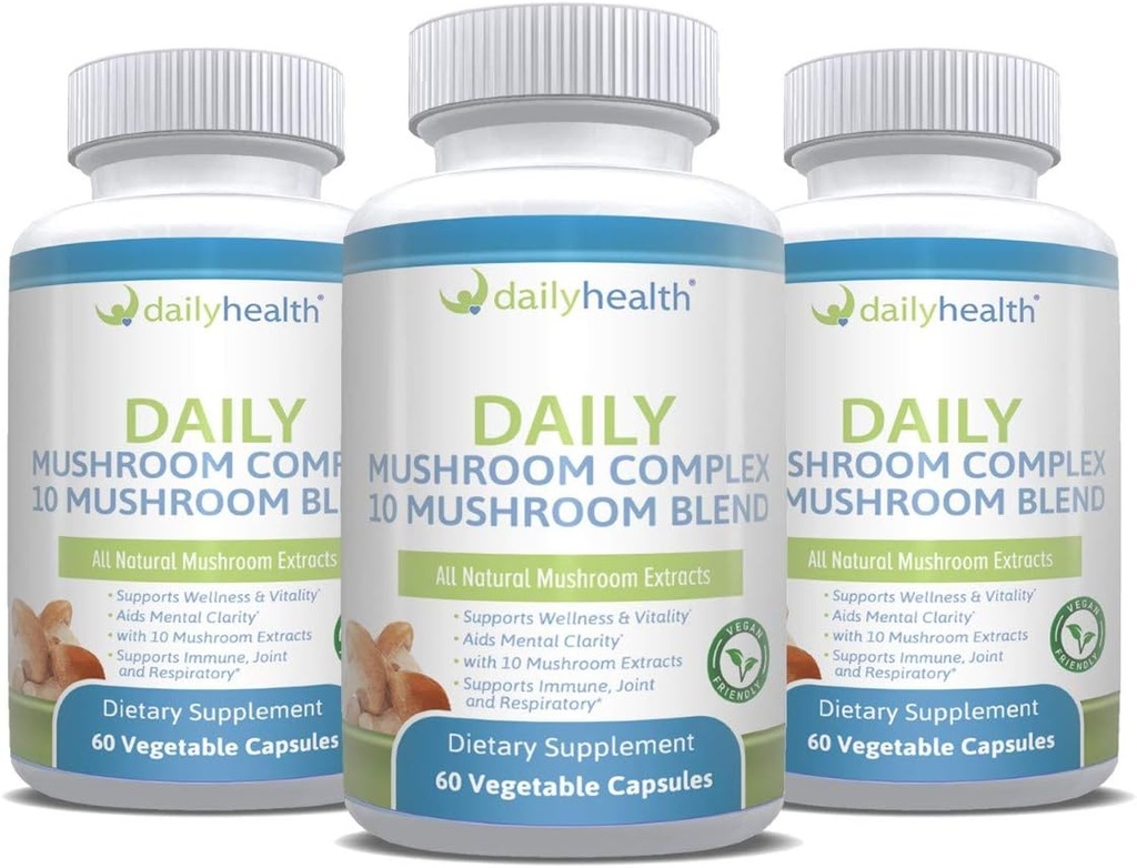 Καθημερινή Υγεία 10 Mushroom Blend Complex Όλα τα φυσικά εκχύλισμα Vegan Φιλικά 180 κάψουλες