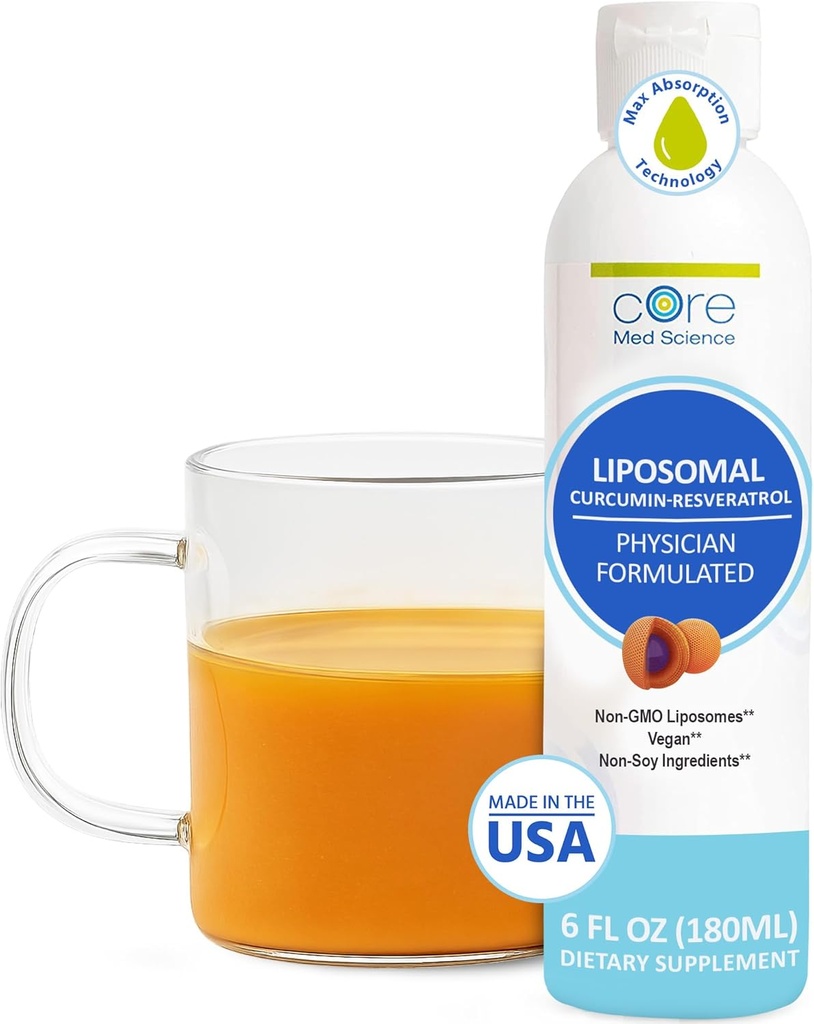 Core Med Science Liposomal Curcumin Resveratrol 200mg Curcumin and 75mg Resveratrol - 6 Fl Oz Liquid - High Absorption Curcumin Supplement