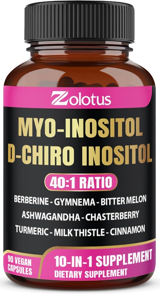 Zolotus Myo-Inositol & D-Chiro Inositol Ιδανικό συμπλήρωμα αναλογίας Ινοσιτόλης με πικρή πεπόνι, κριθάρι γάλακτος, Κουρκουμάς, Gymnema, Chasteberry, Ceylon Cinnamon, Ashwagandha, Berberine - 90 κάψουλες