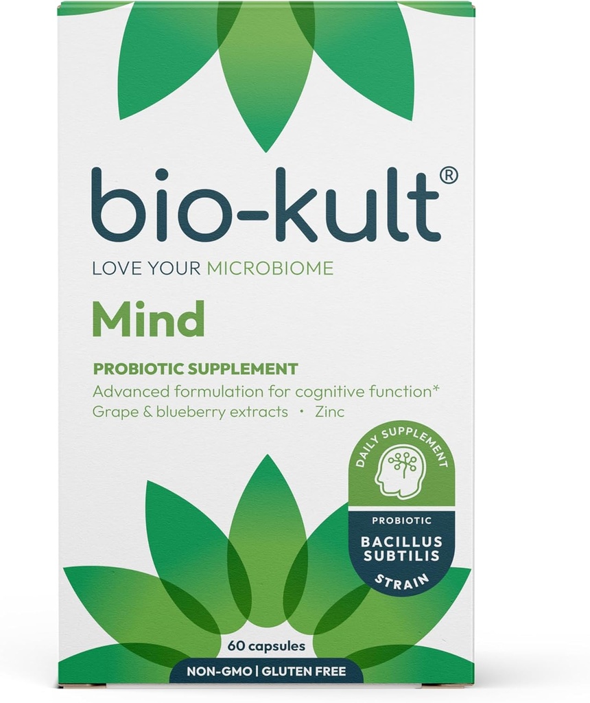 Bio-Kult Mind | Bacillus + Zinc, Grape & Blueberry Extracts | Brain & Gut Support | Cognitive Function | 60 Capsules