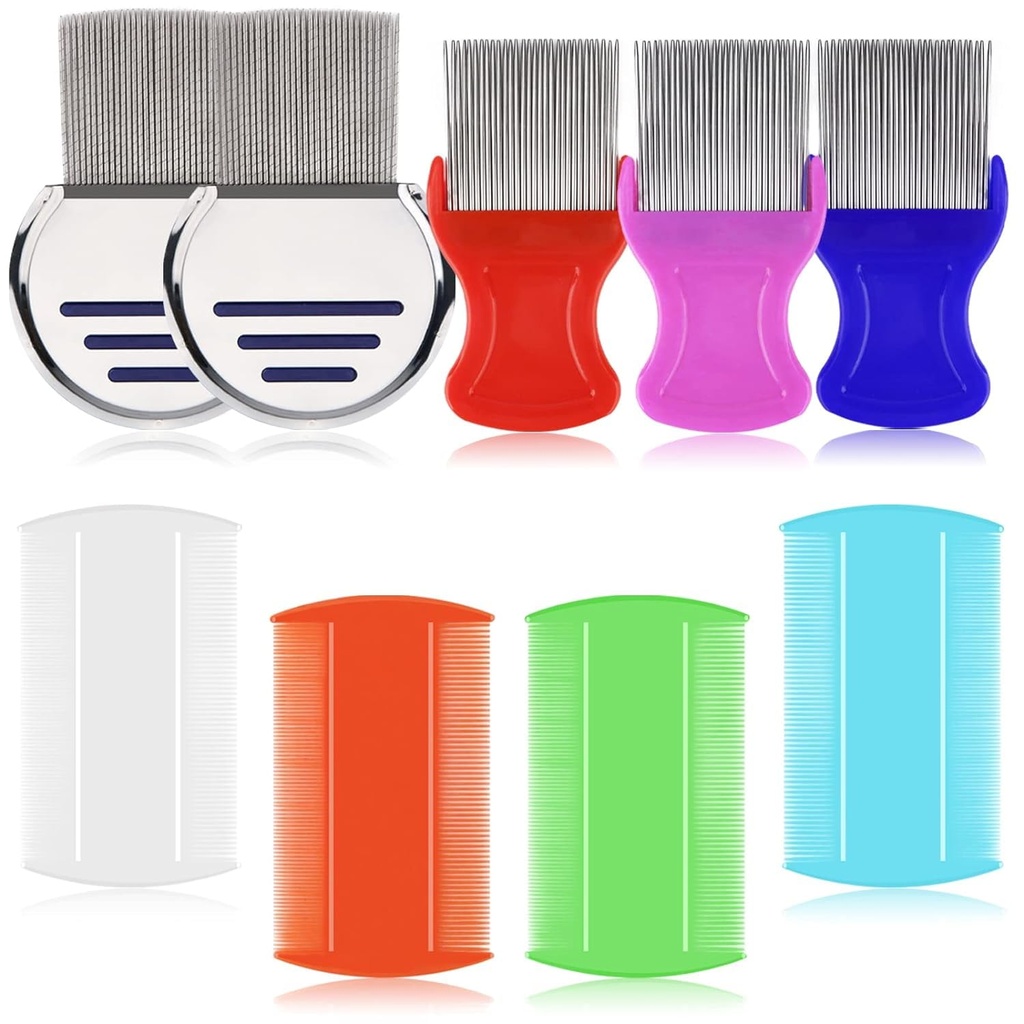 LABOTA 9 Pcs Lice Combs, Flea Combs, Hair Comb Double Sided Fine Towth Combs, Απομάκρυνση της πιτυρίδας Comb με μεταλλικά δόντια, Ανοξείδωτο Ατσάλι Louse και Nit Comb για τη θεραπεία της κεφαλής Lice