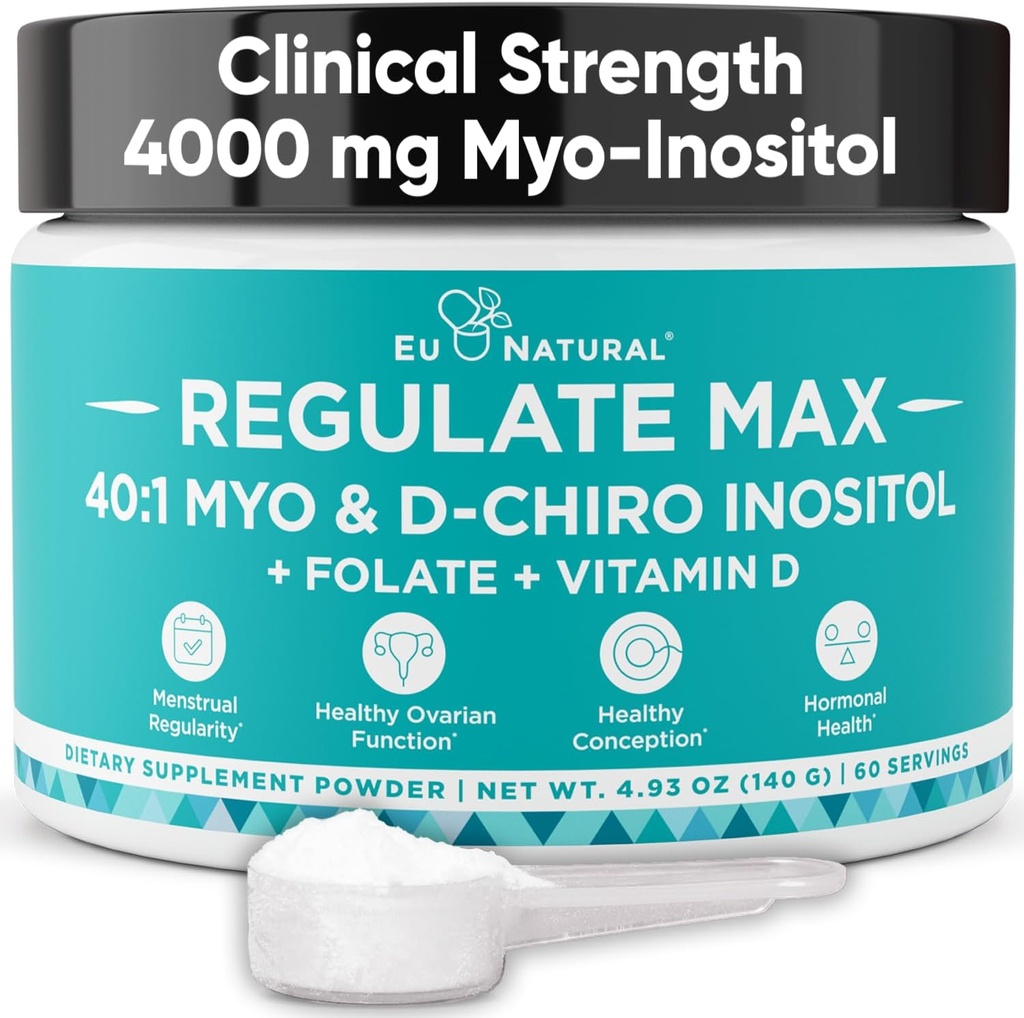 Ρυθμίστε το συμπλήρωμα MAX Myo-Inositol & D-Chiro Inositol σκόνη για τις γυναίκες με βιταμίνη D & Folate PCOS διατροφική υποστήριξη, Hormone Balance & Fertility Support, Unflaved 60 Services