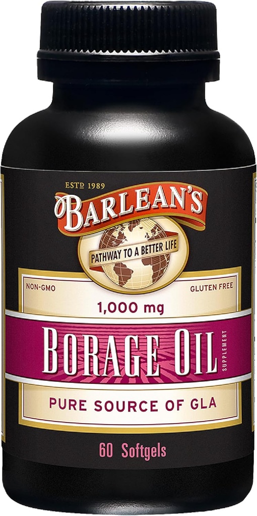 Συμπληρώματα λαδιού Borage της Barlean, Cold Pressed Pure Borage Supplement Softgels για άνδρες και γυναίκες, 1000 mg GLA λιπαρά οξέα, 60 Count