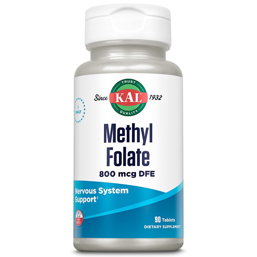 KAL methyl folate 800 mcg DFE, 5-MTHF ενεργός μορφή βιταμίνης Β9, συμπλήρωμα φολικό οξύ, υγεία της καρδιάς, προγεννητική, Mood και την υποστήριξη του εγκεφάλου, γρήγορη διάλυση ActivTab, 60 ημερών εγγύηση, 90 σερβίροντας, 90 δισκία