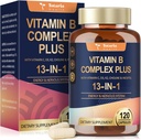 13-σε-1 Vitamin B Complex Plus με Βιταμίνη B1, B2, B3 (Niacinamide), B4, B5, B6, B7 (Biotin), B8 (Ινοσιτόλη), B9 (Folate), B12, C, D3, K2 - Ενέργεια, Νεύρο, Ανοσοποιητικό, Υποστήριξη του δέρματος - 120 Κάψουλες Vegan