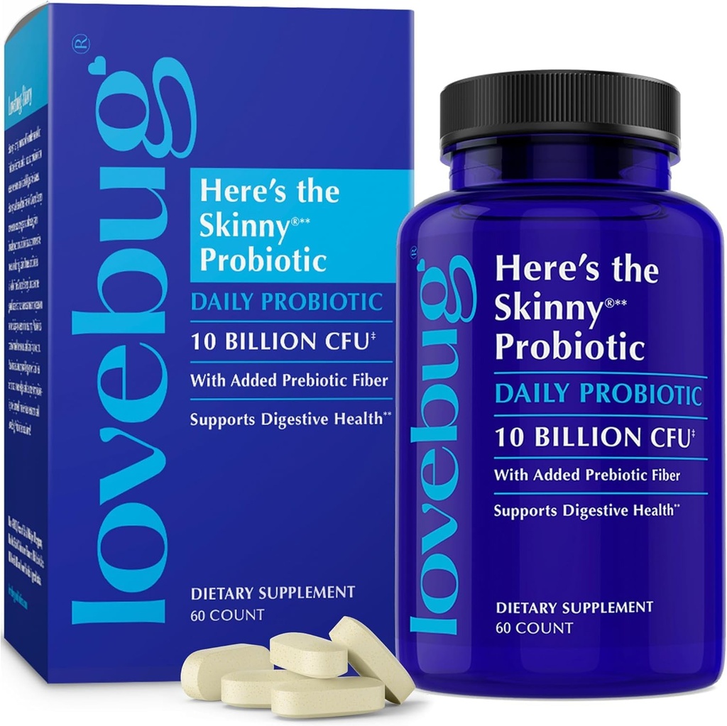 LOVEBUG Skinny Prebiotics and Probiotics for Women Digestive Health & Immune Support - 10 δισεκατομμύρια CFU Probiotic Strains Gut Health, Gas, Constipation & Bloating, 60ct