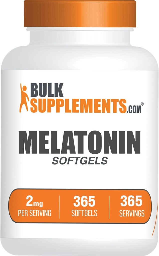 BulkSupplements.com Μελατονίνη Softgels - Συμπλήρωμα μελατονίνης, Βοηθήματα ύπνου για ενήλικες - Χωρίς γλουτένη, 1 Softgel ανά υπηρεσία (2mg), 365 Count (Pack of 1)
