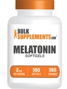 BulkSupplements.com Μελατονίνη Softgels - Συμπλήρωμα μελατονίνης, Βοηθήματα ύπνου για ενήλικες - Χωρίς γλουτένη, 1 Softgel ανά υπηρεσία (2mg), 365 Count (Pack of 1)