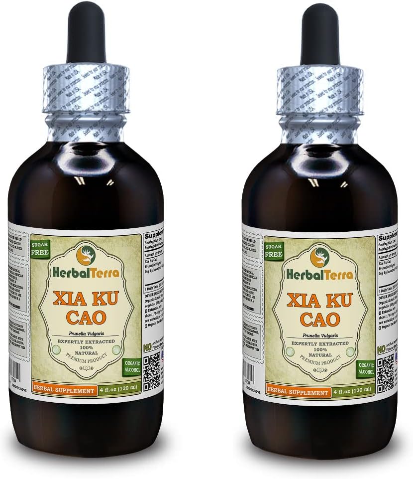 Xia Ku Cao, Prunella (Prunella Vulgaris) Βάμμα, Βιολογικό Αποξηραμένο Υγρό Εκχύλισμα Σκόνης Σπάικ (Όνομα: HerbalTerra, Περήφανα Κατασκευασμένο στις ΗΠΑ) 2x4 fl.oz (2x120 ml)