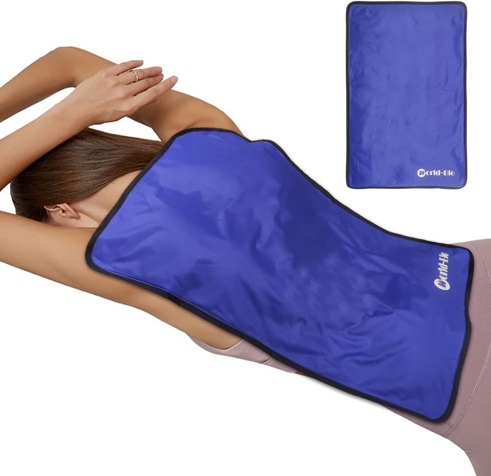Extra Large Ice Pack για τραυματισμούς Reuseable, Physical Therapy Cold Pack w/2 Straps for Full Back Knee Pain Relief, Hot Cold Compress Gel Ice Wrap for Swelling, Μώλωπες, Μεγάλη παγωνιά 23.2" x 14.5" Μπλε