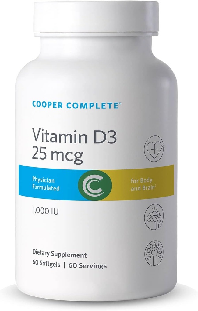 Cooper Complete - Βιταμίνη D3 25 mcg (1000 IU) - Εύκολα Digest - 60 Softgels Pack of 1