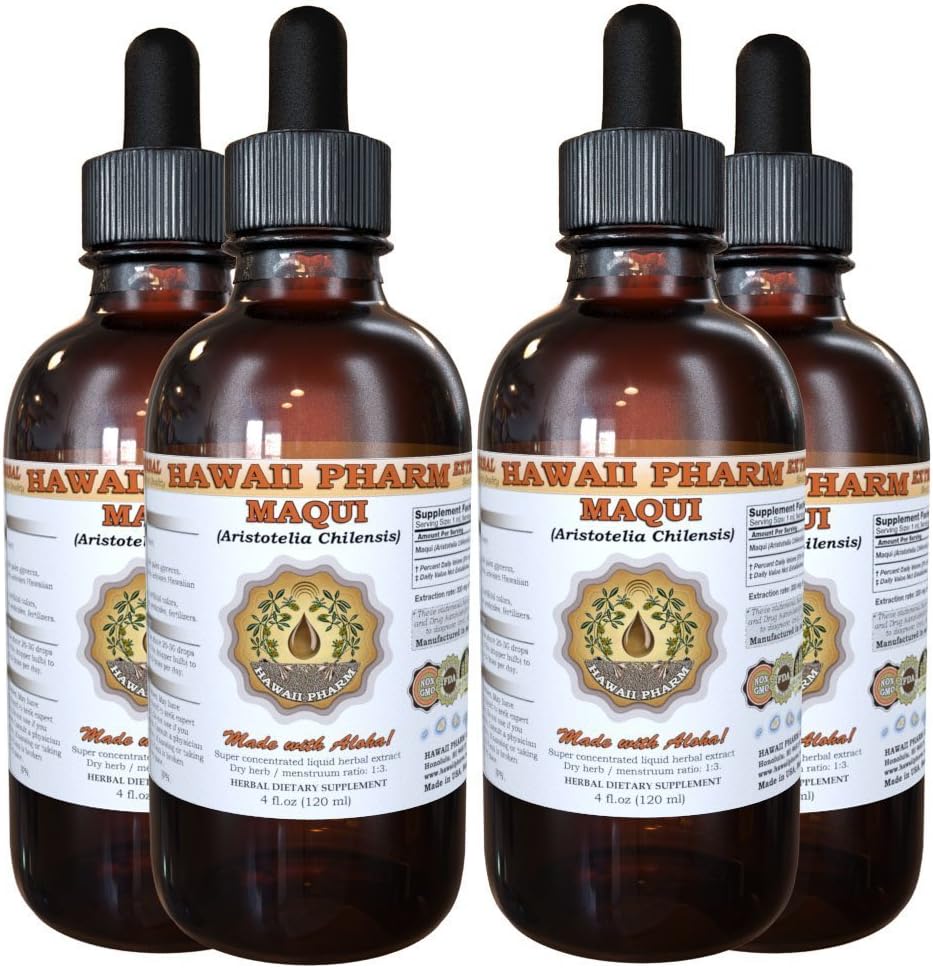 HawaiiPharm Maqui Liquid Extract, Organic Maqui (Aristotelia chilensis) Tincture Supplement 4x4 oz