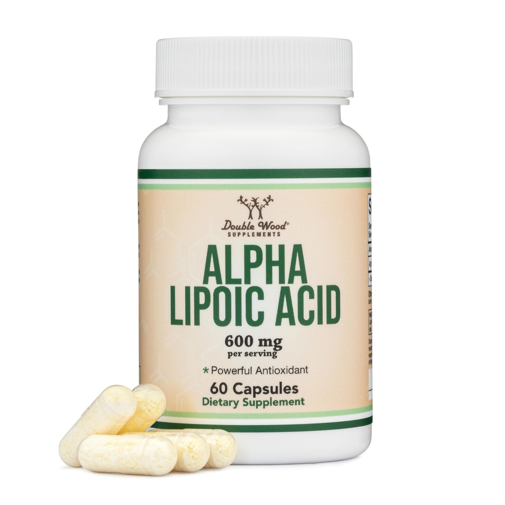Alpha Lipoic Acid 600mg per Serving, 60 κάψουλες (Trit Party Tested, Non-GMO, Gluten Free, Vegan Safe) Ισχυρό Αντιοξειδωτικό για Νευροπάθεια και Καρδιαγγειακή Υγεία (ALA Supplement) από Διπλό Ξύλο