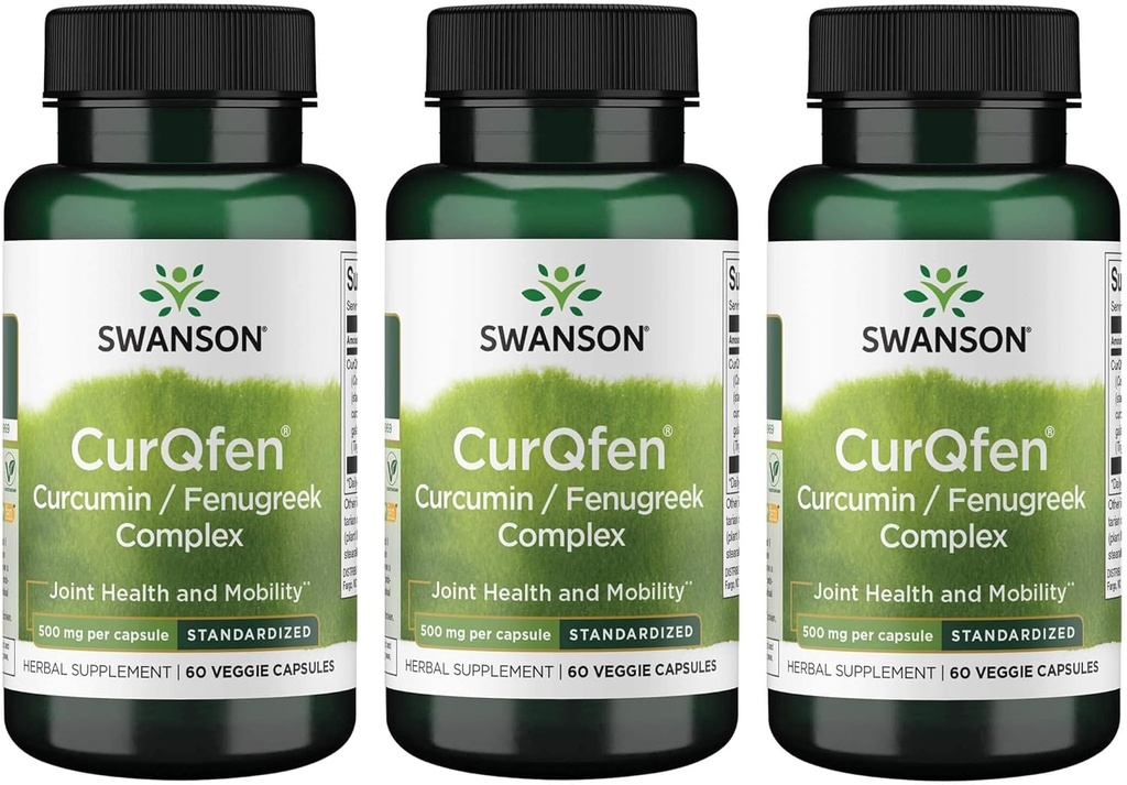 Swanson Ελεγχόμενη απελευθέρωση Curqfen Curcumin/Fenugreek Complex 60 κάψουλες Veg (3 συσκευασία)