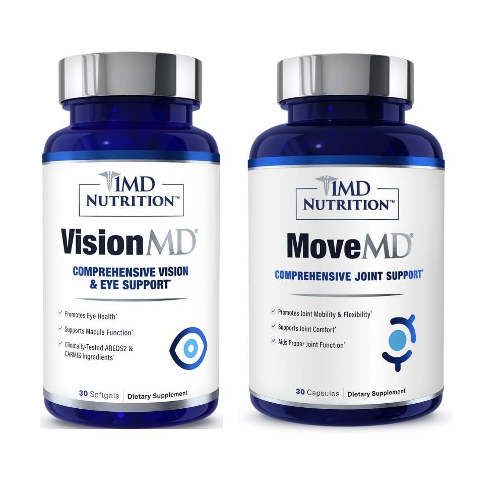 1MD Διατροφή MoveMD & VisionMD Κοινή Υποστήριξη & Φροντίδα ματιών - Κολλαγόνο, Υαλουρονικό οξύ, Ασταξανθίνη, OptiLut Lutein, Ζεαξανθίνη