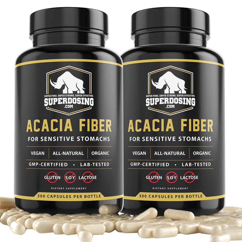 Fast Acting, Organic Acacia Senegal Fiber Capsules 600pk. Natural Soluble Fiber Supplement Pill. Vegan Prebiotic Capsules.