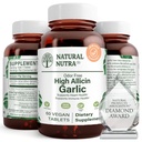 Natural Nutra High Allicin συμπλήρωμα σκόρδου, υποστηρίζει ανοσοποιητικό σύστημα, βελτιώνει την υγεία της καρδιάς, βελτιώνει την υγεία των ενζύμων, καλύτερη πέψη, καταπολεμά το κρύο και τη γρίπη, Vanilla επίστρωμα, 500mg, 60 Vegan δισκία