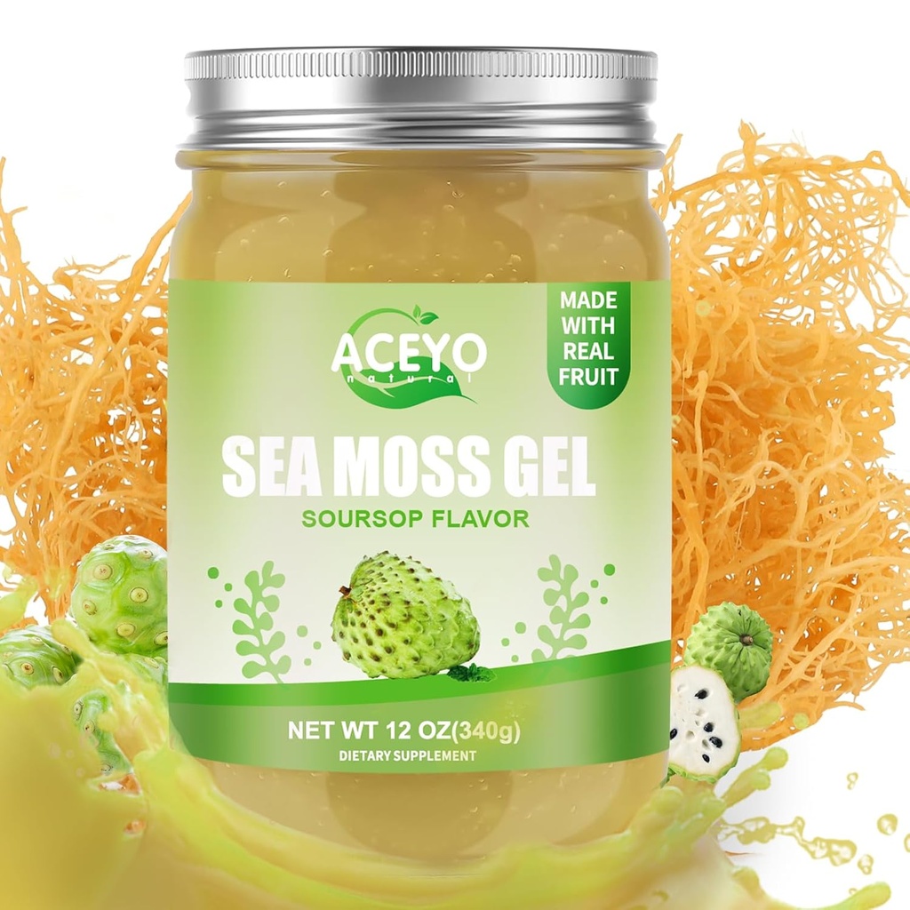 ACEYO (12 OZ) Ιρλανδική Θάλασσα Moss Gel Organic Raw Vegan Soursop Flavor 102 Βιταμίνες και Ορυκτά Άγρια Συγκομιδή Μη-ΓΤΟ Υποστήριξη ανοσοποίησης & πέψης