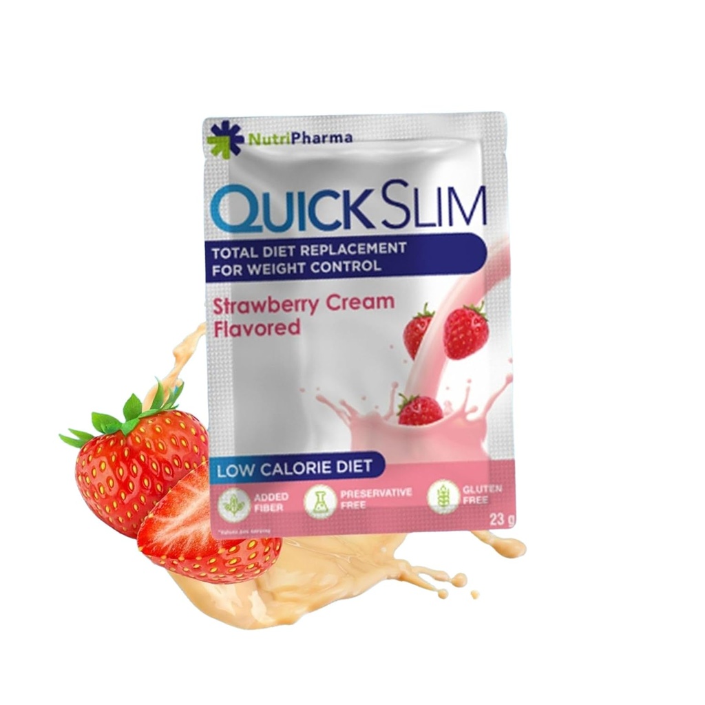 Quick Slim Υψηλή απώλεια βάρους πρωτεΐνης Shakes για γυναίκες & άνδρες, Πλήρης αντικατάσταση γεύματος σκόνη, χαμηλή δίαιτα υδατανθράκων Shakes, Διαλείπουσα νηστεία, Κέτο, Χωρίς γλουτένη (1 σερβίρισμα, κρέμα φράουλας)
