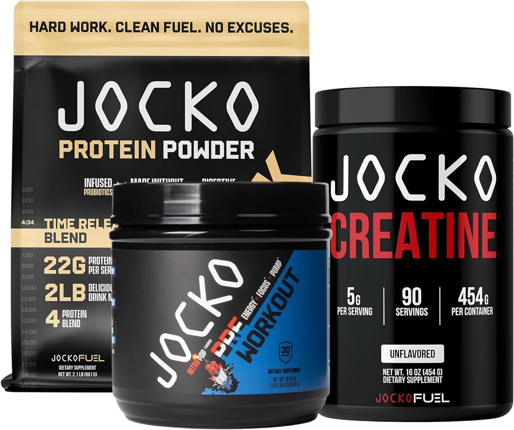 Jocko καυσίμου προ προπόνηση, σκόνη πρωτεϊνών, & Creatine Bundle (πακέτο των 3)