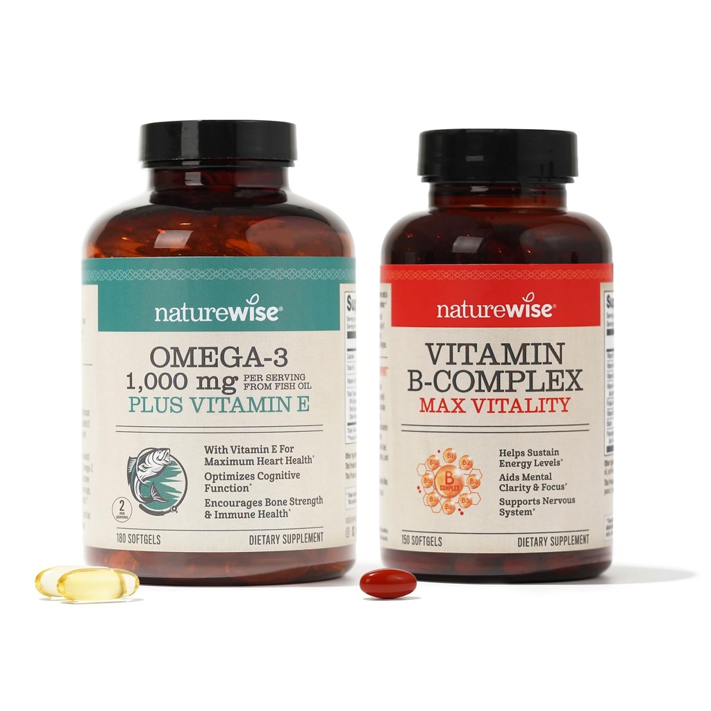 NatureWise 1000mg Omega 3 600mg EPA 400mg DHA με Βιταμίνη E 180ct & Βιταμίνη B Complex για γυναίκες και άνδρες 150 Softgels[5-Month Supply]