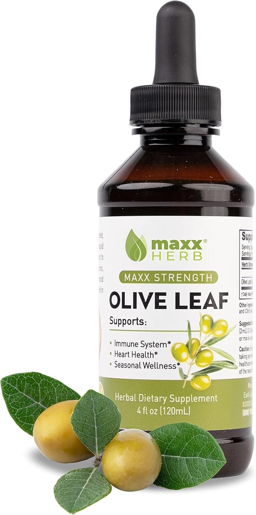 Maxx Herb Olive Leaf Extract – Max Strength Oleuropein Liquid Absorbs Better than Capsles or Tea, for Immune Support, Heart Health, and Seasonal Wellness - 4 Oz Bottle (60 Servings)