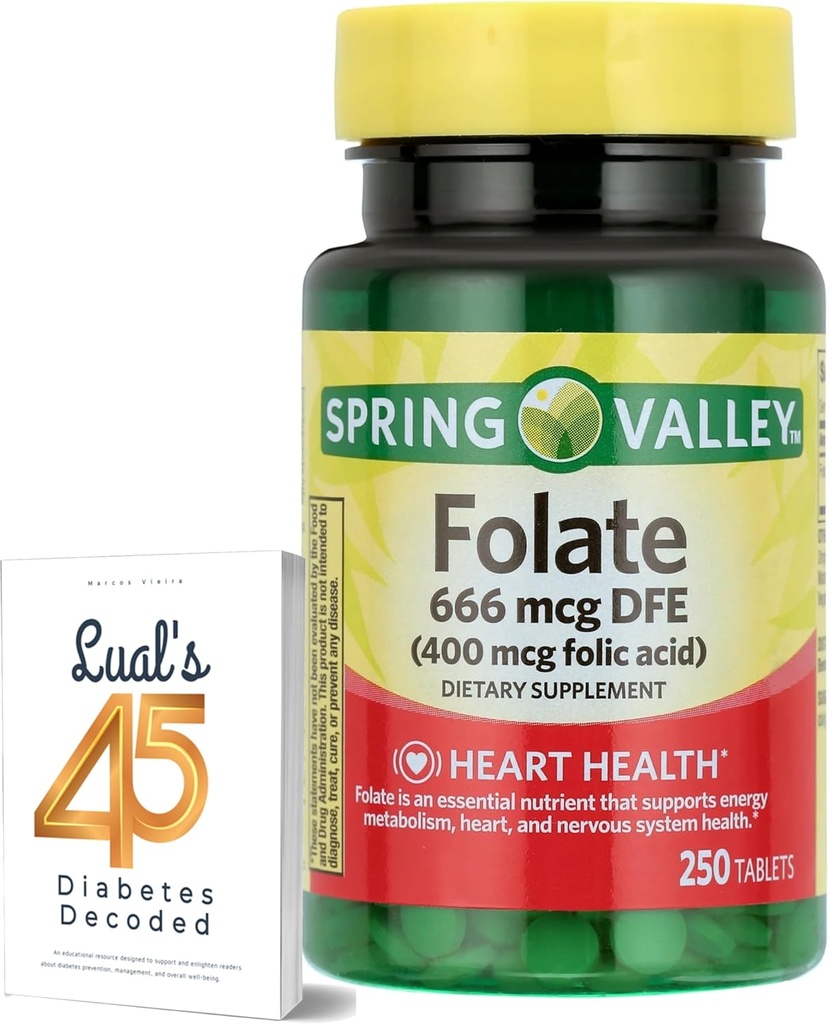 LUAL Spring Valley Folate 666 mcg DFE (400 mg Φολικό οξύ) 250 CountBundle 45 Διαβήτης Αποκωδικοποιημένος, Folate συμπλήρωμα για τις γυναίκες