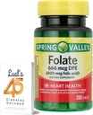 LUAL Spring Valley Folate 666 mcg DFE (400 mg Φολικό οξύ) 250 CountBundle 45 Διαβήτης Αποκωδικοποιημένος, Folate συμπλήρωμα για τις γυναίκες