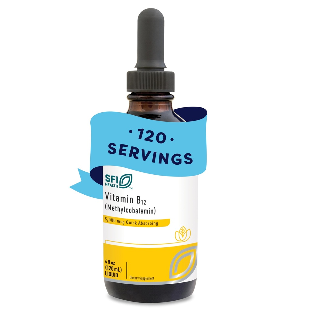 Klaire Labs SFI Health Βιταμίνη Β12 Υγρές σταγόνες 5mg - Mood & Γνωστική Υποστήριξη από 5000mcg Ενεργό Συνένζυμο Μεθυλοκοβαλαμίνη - Hypoallergenic (120 Servings, 4 Fluid Ounces)