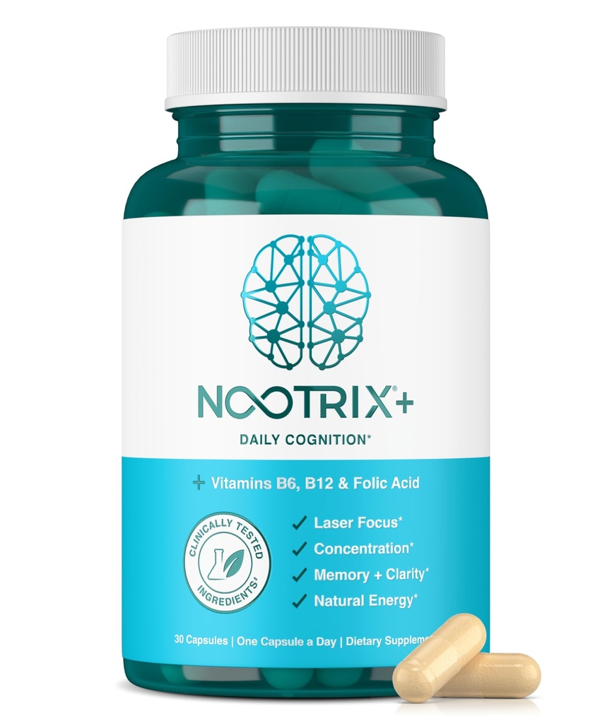 Nootrix Brain Plus Nootropic Supplement | Supports Memory, Mental Focus, Cognitive Health & Energy | Promotes Healthy Mood & Brain Function | Vitamin B1, Vitamin B6 & Vitamin B12 | 30 Capsules