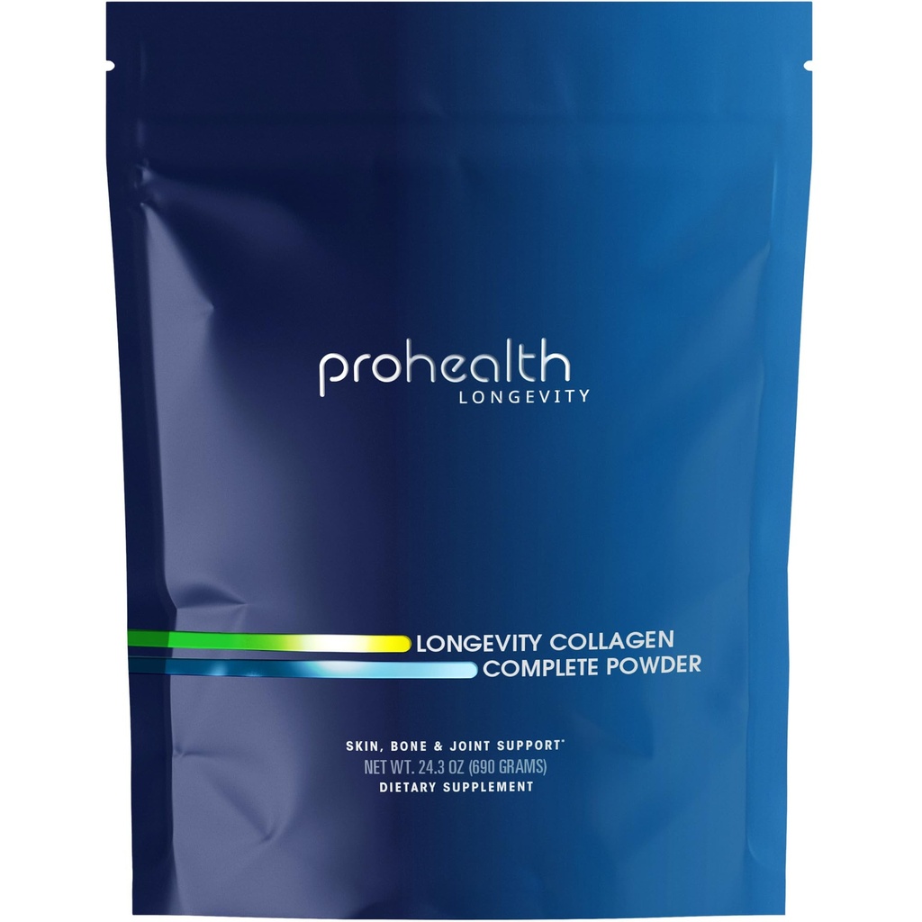 ProHealth Longevity Collagen Peptides Powder - για ανθρώπους άνω των 40. 20g Multi Collagen. 2g Pro-Collagen. Υαλουρονικό οξύ. Τύπος I, II, III, V, X για αρθρώσεις, οστά, μαλλιά, δέρμα, μύες, κόκκαλα - 30 εξυπηρετούν